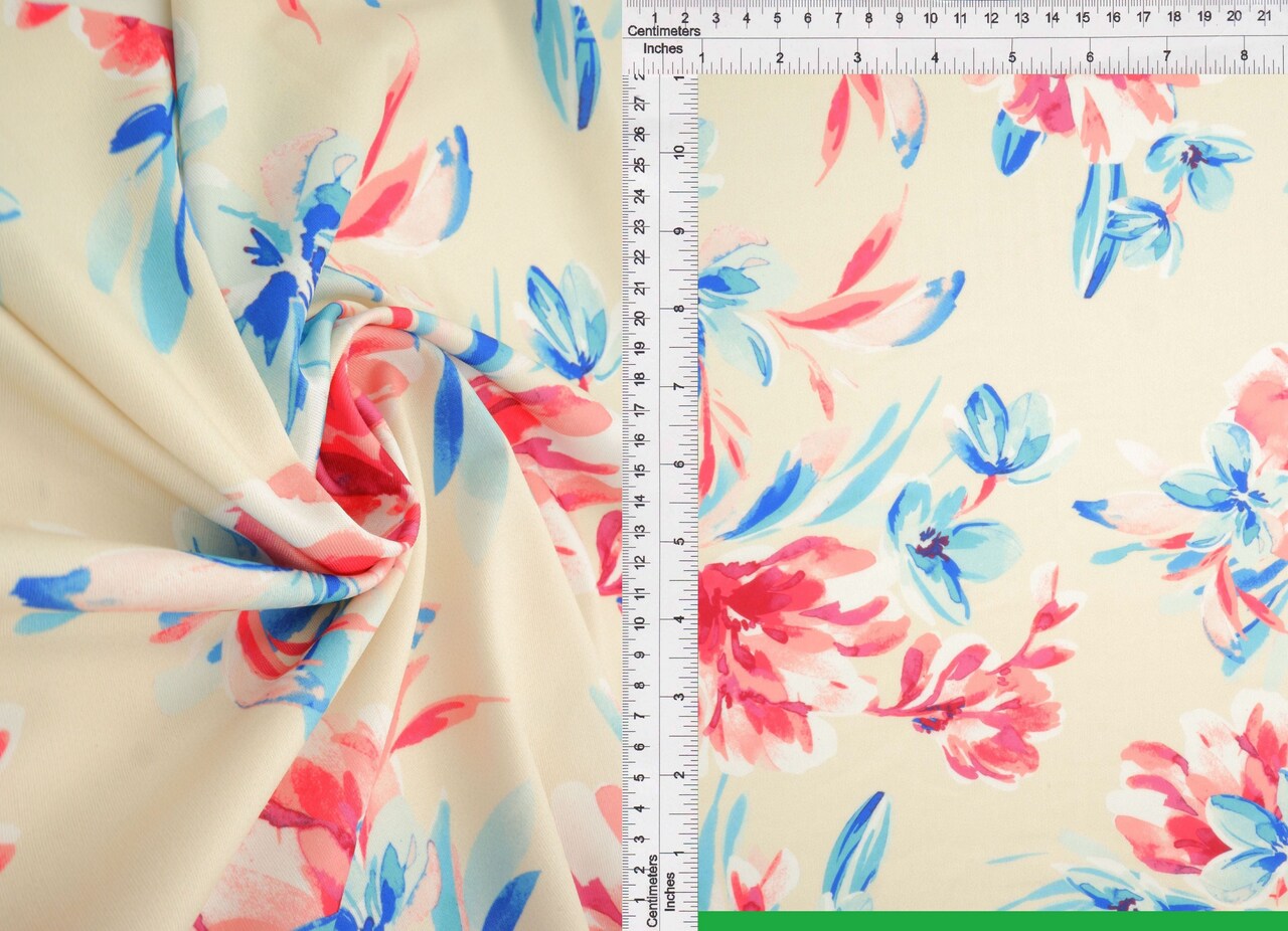 1 Yard DTY Floral Digital Print Fabric Polyester Spandex Blend 58/60" Width